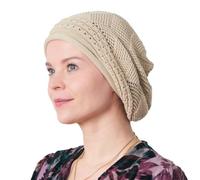 Oversized Slouchy Crochet Beanie for Women, 100% Cotton Rasta Hat for Men Tam Slouchy Cap for Dreadlocks Beige