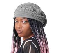 Oversized Slouchy Crochet Beanie for Women, 100% Cotton Rasta Hat for Men Tam Slouchy Cap for Dreadlocks Light Grey