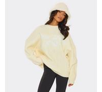 Oversized Snow Bunny Graphic Christmas Jumper In Cream Cable Knit, Women's Size UK Medium M