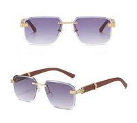 Oversized Square Rimless Sunglasses For Men Big Frame Frameless Sun Glasses for Male Vintage Eyewear Shades UV400 (C2 Gold Double Gray,One Size)