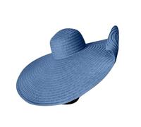Oversized Straw Beach Hat for Women Extra Large Wide Brims 70cm/27.56in Roll Up Floppy Visor Hats Handmade Sun Hat Summer Foldable Beach Cap (UK, Alpha, One Size, Sky Blue)