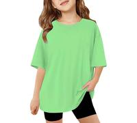 Oversized Summer Tops for Toddler Girls Drop Shoulder Short Sleeve T Shirts for Toddler Plain Crewneck Tops Loose Fit Baggy Vintage Shirts Holidays School Basic Wear (Green, 11-12 Years)