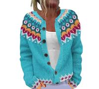 Oversized Sweater, Fair Isle Nordic Patterned Sweater Long Sleeve Crew Neck Cardigan Jacket for Autumn and Winter,Cashmere Coat