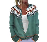 Oversized Sweater, Fair Isle Nordic Patterned Sweater Long Sleeve Crew Neck Cardigan Jacket for Autumn and Winter,Coat for Women UK