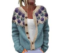 Oversized Sweater, Fair Isle Nordic Patterned Sweater Long Sleeve Crew Neck Cardigan Jacket for Autumn and Winter,Plus Size Coat for Women