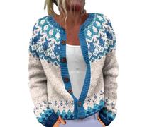 Oversized Sweater, Fair Isle Nordic Patterned Sweater Long Sleeve Crew Neck Cardigan Jacket for Autumn and Winter,Autumn Coats for Women