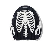 Oversized Sweater Y2K Grunge Skeleton Knitted Pullover Fairycore Grunge Top Punk Gothic Indie Streetwear Harajuku Clothes, Black, Medium