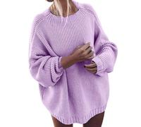 Oversized Sweaters for Women Batwing Sleeve Mock Neck Jumper Tops Loose Fall Casual Soild Color Chunky Knit Pullover Sweaters Purple Womens Clothes M