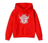 Oversized Sweatshirt for Boys Girls Highland Cow Hooded Sweatshirt Funny Graphic Shirt Long Sleeve Cute Shirt Pullover Top with Poclets Soft Fleece Comfortable Casual (Watermelon Red, 7-8 Years)
