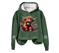 Oversized Sweatshirt for Women Highland Cow Sweatshirt Hoodie Cowgirl Shirt Funny Graphic Shirt Cute Shirt for Women 2024 New Highland Cow Hoodie Sweatshirt Women Highland Cow Gifts Christmas Green