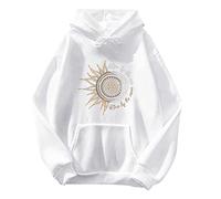 Oversized Sweatshirt for Women Long Sleeve Sun and Moon Print Hoodies Pockets Drawstring Hooded Pullover Tops Fall Clothes White