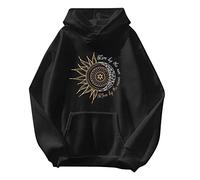 Oversized Sweatshirt for Women Long Sleeve Sun and Moon Print Hoodies Pockets Drawstring Hooded Pullover Tops Fall Clothes Black