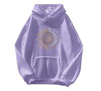 Oversized Sweatshirt for Women Long Sleeve Sun and Moon Print Hoodies Pockets Drawstring Hooded Pullover Tops Fall Clothes Purple