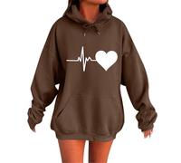 Oversized Sweatshirt for Womens Heart Printed Hoodie wit hKangaroo Pocket Drawstring Hooded Pullover Tops Classic Loose Fit Fashion Hoodies Fall Winter Sweatshirts Hiking Casual Hoody