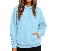 Oversized Sweatshirt Women 2026 Fashion Solid Color Fleece Hoodies Pullover Sweaters For Women Hooded Sweatshirt Long Sleeve Top With Pockets Fall And Winter Hoodies Plus Size Sky Blue M