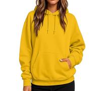 Oversized Sweatshirt Women 2026 Fashion Solid Color Fleece Hoodies Pullover Sweaters For Women Hooded Sweatshirt Long Sleeve Top With Pockets Fall And Winter Hoodies Plus Size Yellow XXL