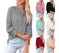 oversized sweatshirt women Casual Button Up V Neck Long Sleeve Blouse 2025 New Knitted Shirt Stand-Up Collar Solid Color T-Shirt Daily Loose Tunic Shirts Swing Tops