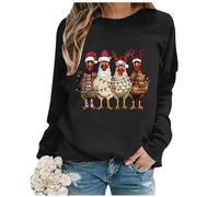 Oversized Sweatshirt Women for Christmas Cute Xmas Christmas Chicken Printed Graphic Sweatshirts Casual Round Neck Long Sleeve Pullovers Soft and Lightweight Jumpers (A01-Black, L)