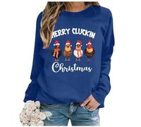 Oversized Sweatshirt Women for Christmas Cute Xmas Christmas Chicken Printed Graphic Sweatshirts Casual Round Neck Long Sleeve Pullovers Soft and Lightweight Jumpers (A02-Blue, L)