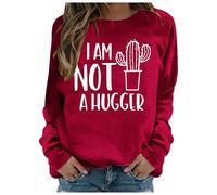 Oversized Sweatshirt Women,I Am Not A Hugger Sweatshirt Funny Cactus Sarcastic Quotes Shirt Women Introvert Avoid Humor Crewneck Tops