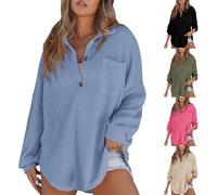 Oversized Sweatshirt Women Knit Tunic Tops for Women UK Oversized Solid Color Button T Shirts With Pocket Classic Loose Fit Long Sleeve Pullover Blouse Warehouse Clearance Bargains Sale A Blue