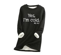 Oversized Sweatshirt Women, Ladies Fleece Tops Casual Loose Jumper Dress Sherpa Fleece Lined Longline Sweatshirts Letter Print Warm Tops Autumn/Winter Sweaters Thicken Pullover