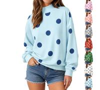 Oversized Sweatshirt Women Long Sleeve Mock Neck Polka Dot Pullover Tops | Loose Drop Shoulder Turtleneck Cute Sweatshirts, Fall Polka Dot Outfits for Women, Trendy 2026 Y2k Streetwear, Preppy Clothes