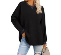 Oversized Sweatshirt Women Loose Fit Waffle Knit Sweatshirt Crew Neck Pullover Long Sleeve Tops Ladies Jumper Sweaters Longline Tops Winter Autumn Thermal Clothes Atheltic Wear