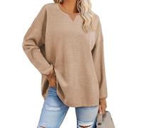 Oversized Sweatshirt Women Loose Fit Waffle Knit Sweatshirt Crew Neck Pullover Long Sleeve Tops Ladies Jumper Sweaters Longline Tops Winter Autumn Thermal Clothes Atheltic Wear
