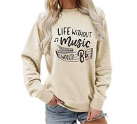 Oversized Sweatshirt Women,Music Lover Graphic Crewneck Sweatshirt Funny Note Print Casual Pullover Top For Daily Comfort Wear