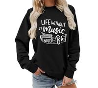 Oversized Sweatshirt Women,Music Lover Graphic Crewneck Sweatshirt Funny Note Print Casual Pullover Top For Daily Comfort Wear