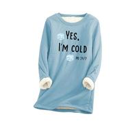 Oversized Sweatshirt Women UK, Ladies Fleece Tops Casual Loose Jumper Dress Sherpa Fleece Lined Longline Sweatshirts Letter Print Warm Tops Autumn/Winter Sweaters Thicken Pullover Sky Blue