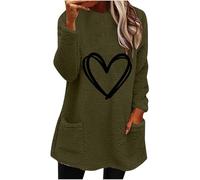 Oversized Sweatshirt Women UK, Ladies Fleece Tops Casual Teddy Plush Longline Sweatshirts Hearts Print Long Sleeve Cosy Tops Autumn/Winter Warm Round-Neck Pullover with Pockets Size 8-18
