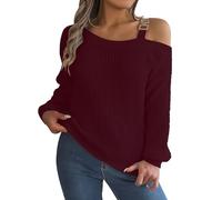 Oversized Sweatshirt Women Women'S Fall/Winter Casual Buckle Spliced Off The Shoulder Sleeve Pullover Sweater Funny Christmas Jumpers for Women Tunic Pullover Women UK Festival Outfit Women