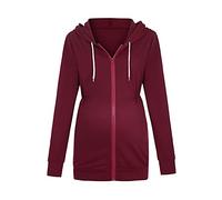 Oversized Sweatshirt Women Womens Pregnancy Casual Maternity Zip with Pockets Up Long Hoodie Sleeve Sweatshirt Maternity Blouse Pregnancy Shirts (Wine, M)