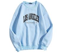 Oversized Sweatshirts Women Crew Neck Sweat Loose Fit Los Angeles Sweatshirt Teen Girls Casual Pullover Tops KaloryWee A-Blue