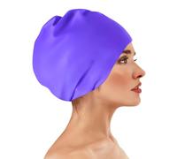 Oversized Swimming Cap - English Long Bag, Adult Black Women's Swimming Cap for Braids and Fear Long Braids,Extra Large Silicone Swimming Cap (Purple)