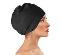 Oversized Swimming Cap - English Long Bag, Adult Black Women's Swimming Cap for Braids and Fear Long Braids,Extra Large Silicone Swimming Cap (Black)