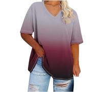 Oversized T Shirt Clearance Women Tie Dye V Neck Tops Plus Size Short Sleeve Tees Summer Basic Holiday Raglan Sleeve Shirt Classic Sports Tees Cotton Comforty Breathable Tops UK Size XL-5XL