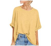 Oversized T-Shirt for Women Casual Baggy Short Sleeve Basic Pullover Tops Summer Tshirts Plain Colour Loose Fitting Classic-Fit Blouse Tops Plus Size Plain Tee Tops Yellow