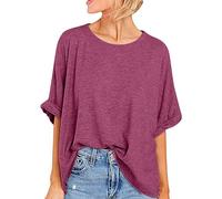 Oversized T-Shirt for Women Casual Baggy Short Sleeve Basic Pullover Tops Summer Tshirts Plain Colour Loose Fitting Classic-Fit Blouse Tops Plus Size Plain Tee Tops Red