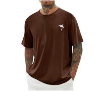 Oversized T Shirt Men, Fashion Hipster Shirts Round Neck Vintage Y2K Graphic Tees Streetwear Crewneck Tshirts Gym Sports Leisure Tops Tropical Holiday Beach T Shirts Big and Tall Brown
