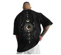Oversized T-Shirt Men's Black Sports T-Shirt Men's Black Basic T-Shirt Cotton Crew Neck with Back Print Lightweight Summer Top Casual Loose Sports Top Fashion Funny Tunic Streetwear Tee Shirts, black