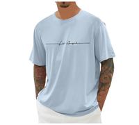 Oversized T-Shirt Men's Cotton Crew Neck Short Sleeve Breathable Top Wide Cut Basic Vintage Clothes Gym T-Shirt Men's Oversize Fit Sweatshirt Top Loose Summer Outfit, R Light Blue, XS