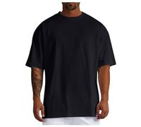 Oversized T-Shirt Men's Short Sleeve Crew Neck Loose Top Wide Cut Long Shirt Basic Vintage Clothes Gym T-Shirt Leisure Men's Oversize Fit Sweatshirt Top Loose Summer Outfit, black, L