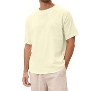 Oversized T-Shirt Men's Short Sleeve Crew Neck Loose Top Wide Cut Long Shirt Basic Vintage Clothes Gym T-Shirt Leisure Men's Oversize Fit Sweatshirt Top Loose Summer Outfit, A beige, L
