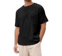 Oversized T-Shirt Men's Short Sleeve Crew Neck Loose Top Wide Cut Long Shirt Basic Vintage Clothes Gym T-Shirt Leisure Men's Oversize Fit Sweatshirt Top Loose Summer Outfit, A Black, M