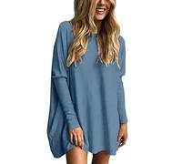 Oversized T Shirts for Women Casual Loose Round Neck Pullover Tunic Tops Fashion Long Sleeve Longline Swing Blouse Shirts Comfortable Plus Size My Orders Placed Recently by Me Dark Blue