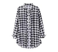 Oversized T Shirts for Women Checked Button Down Collared Long Sleeve Lightweight Casual Blouses Loose Fit Boyfriend Tops(Black, XXL) débardeur Soutien Gorge intégré
