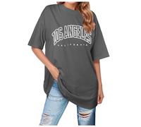 Oversized T Shirts for Women Los Angeles Solid Basic Sports Streetwear Y2k Long Top Sports Oversized Teenager T-Shirt Grey
